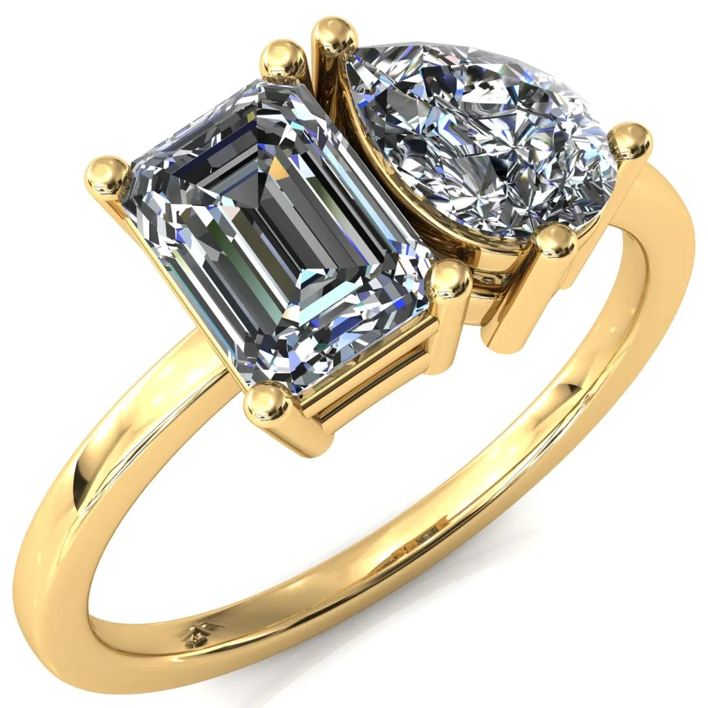 7x5mm Emerald & 7x5mm Pear Two-Stone Center Toi Et Moi Ring