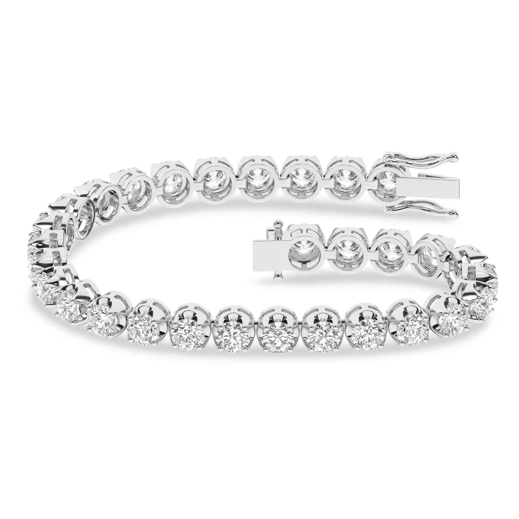 8 Carat Round Lab Grown Diamond 14K Gold Crown Prong Tennis Bracelet