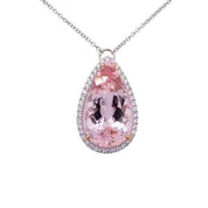 8.56 Carat Morganite Necklace in 14k Two-Tone Gold