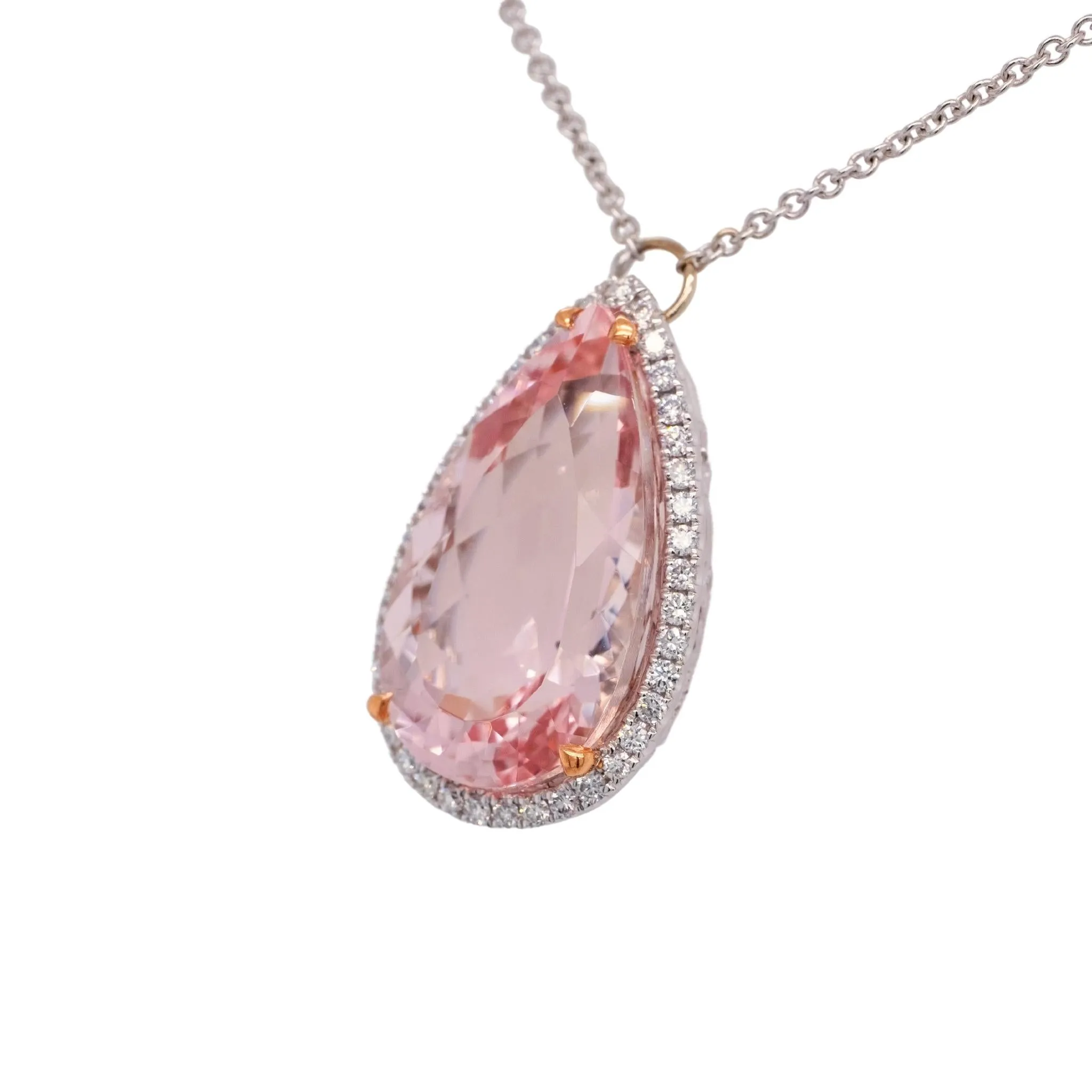8.56 Carat Morganite Necklace in 14k Two-Tone Gold