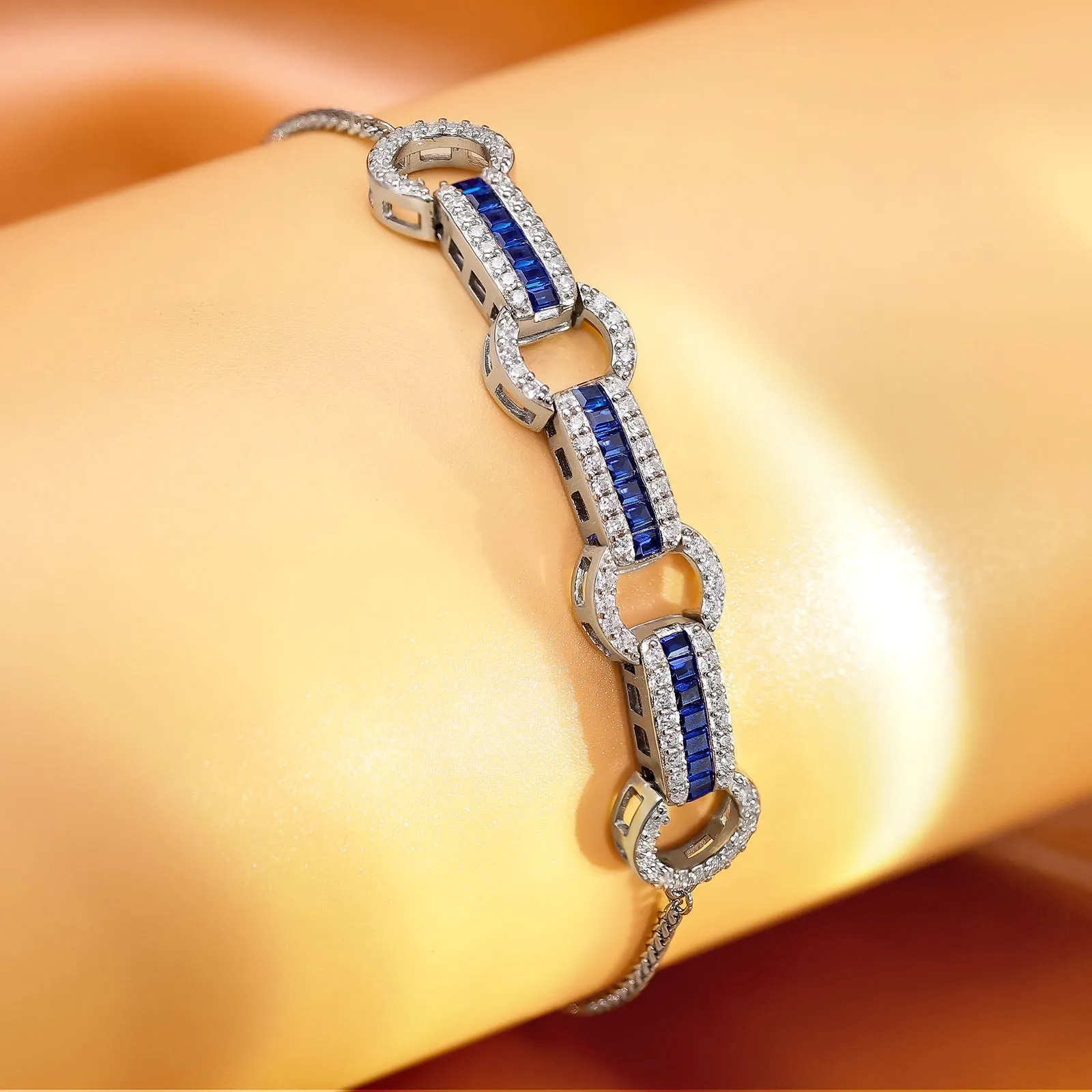 925 Sterling Silver Bracelet With Blue Zircon Stones- For Women