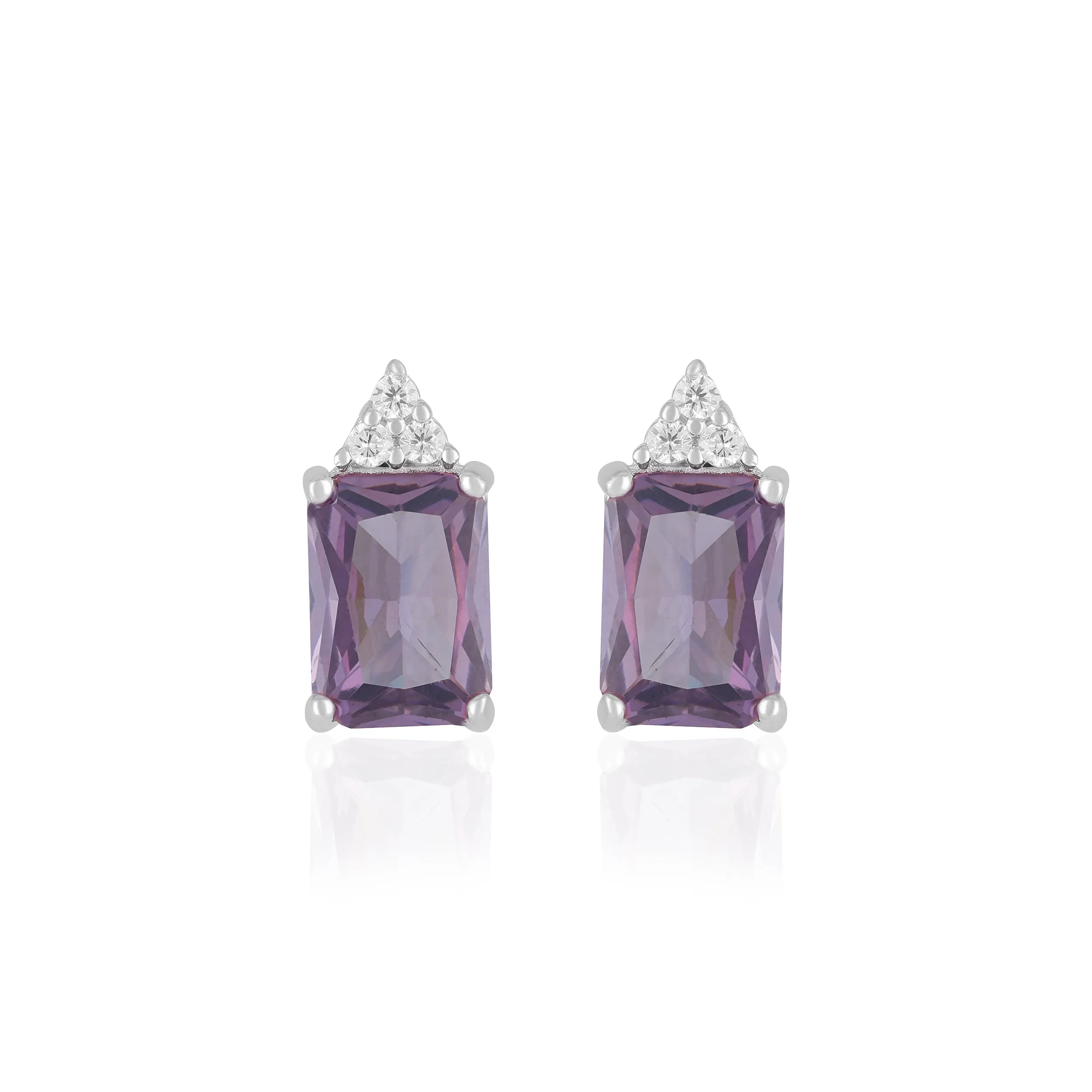 925 Sterling Silver February Month Square Amethyst Birthstone Stud For Women