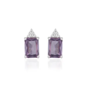 925 Sterling Silver February Month Square Amethyst Birthstone Stud For Women