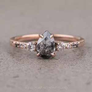 .98 Carat Salt and Pepper Pear Diamond Engagement Ring, Eliza Setting, 14K Rose Gold