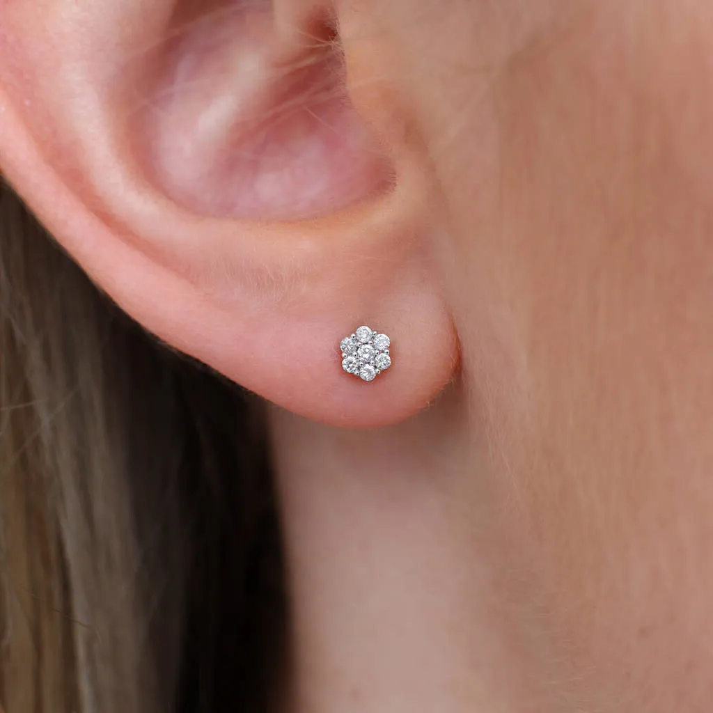 9ct White Gold 0.25ct Diamond Cluster Stud Earrings