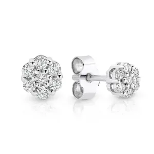 9ct White Gold Diamond Cluster Stud Earrings