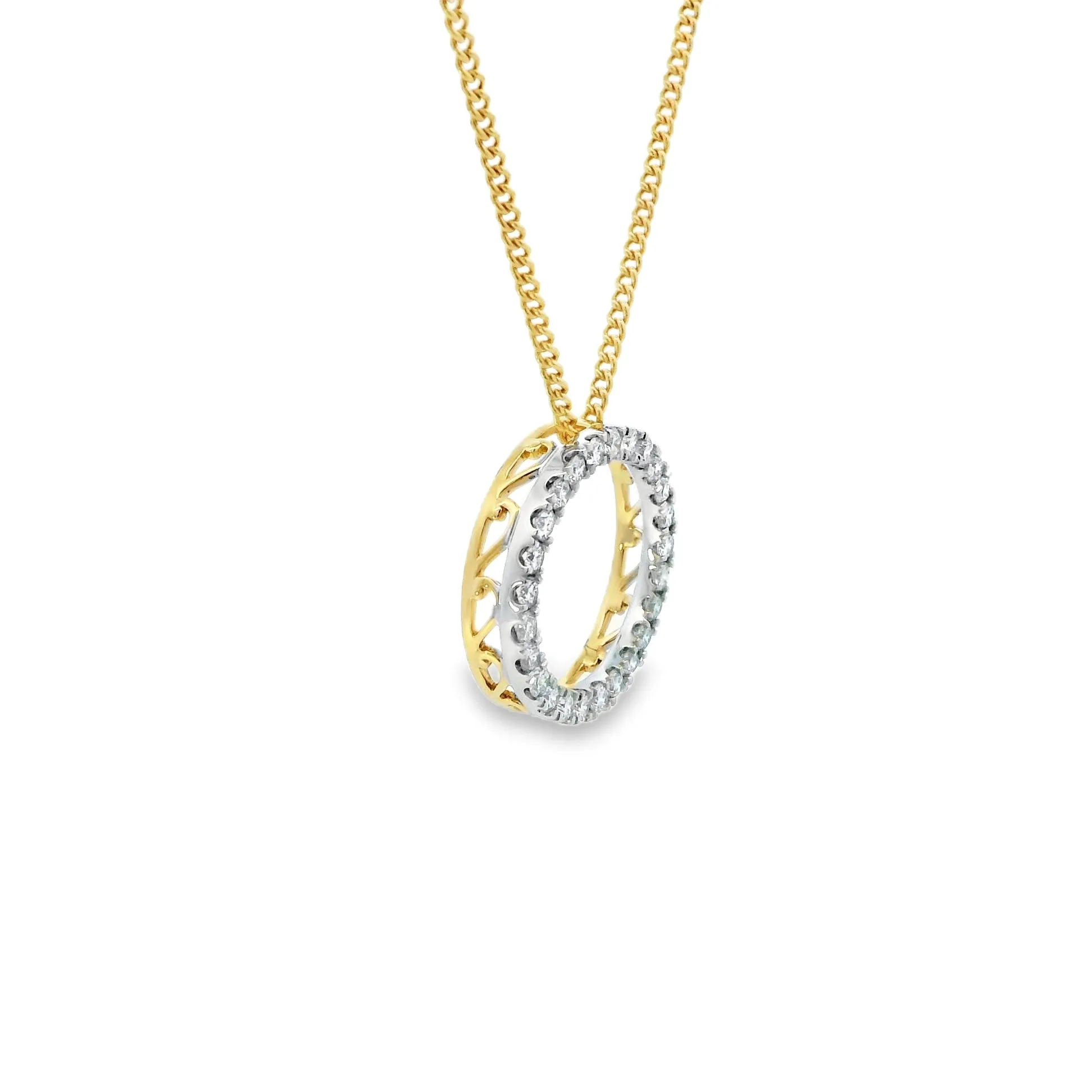9ct Yellow and White Gold Lab Grown Diamond Ciircle Pendant TDW= 1ct