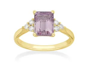 9K YG Amethyst & Dia Ring Size O