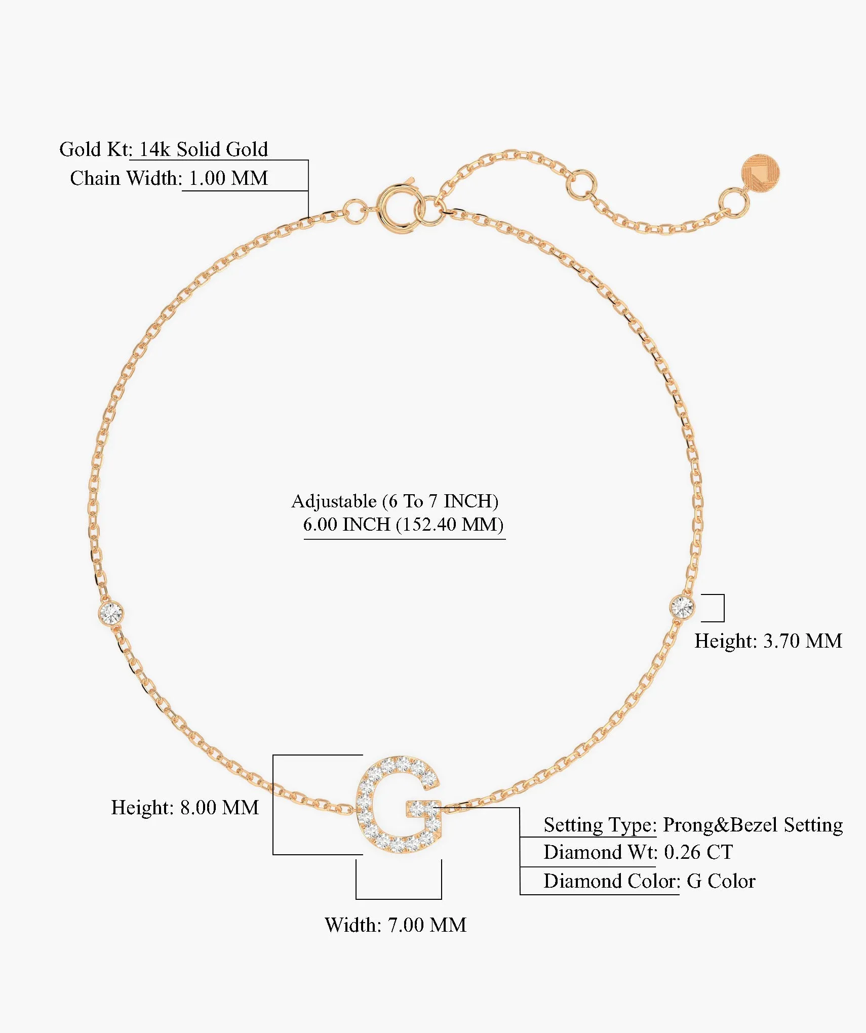 Adorned Initial G Gold Bracelet