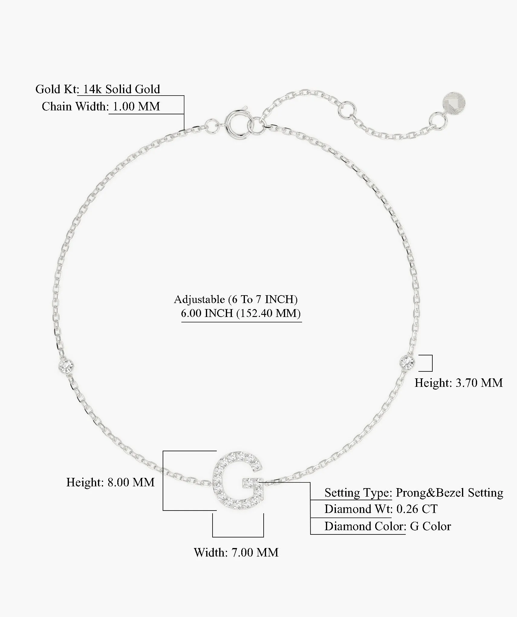 Adorned Initial G Gold Bracelet