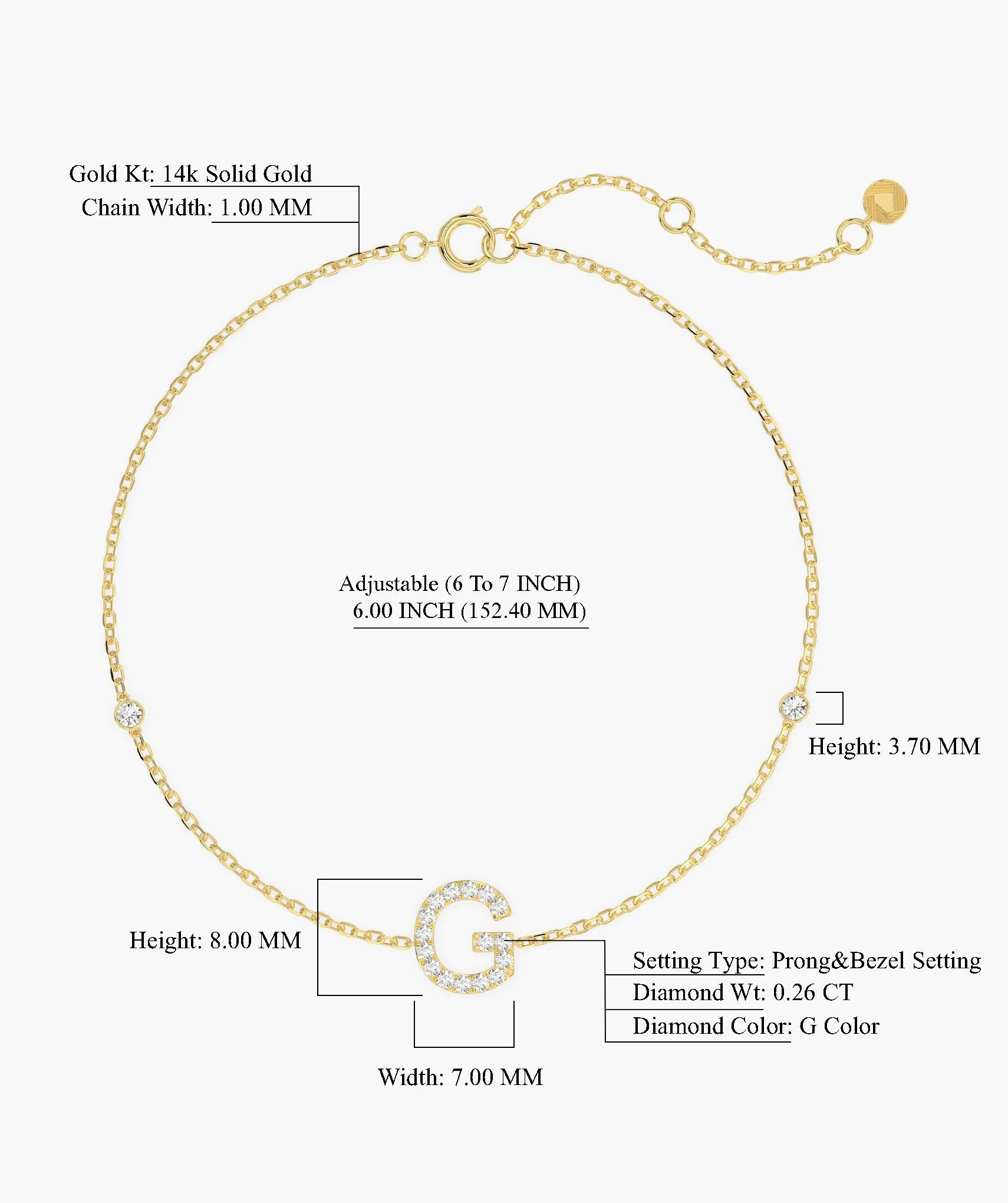 Adorned Initial G Gold Bracelet