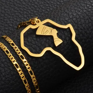 Africa Map Egyptian Queen Nefertiti Pendant Necklaces Women Men Jewelry Gold Color Wholesale Jewellery African #124621