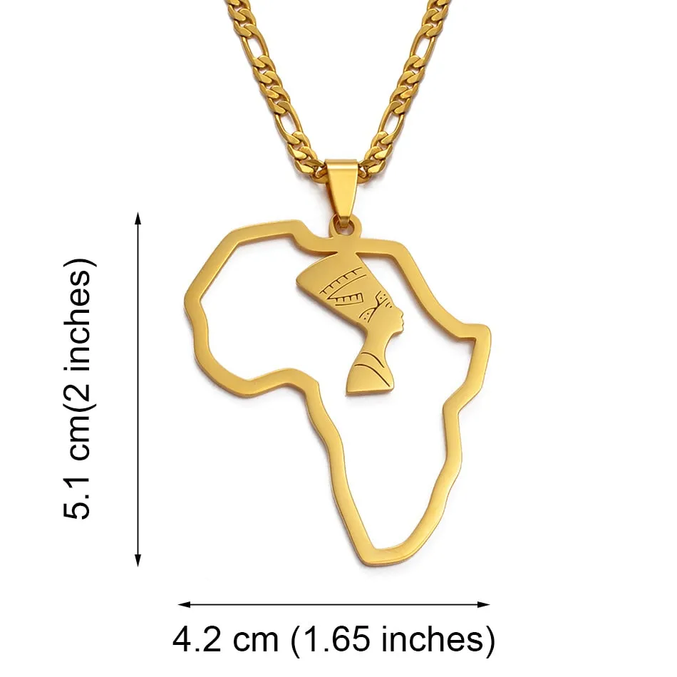 Africa Map Egyptian Queen Nefertiti Pendant Necklaces Women Men Jewelry Gold Color Wholesale Jewellery African #124621