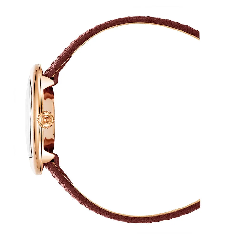 Aigner Biella Ladies Mother-of-Pearl Dial Rose Gold Case  Brown Leather Strap Watch