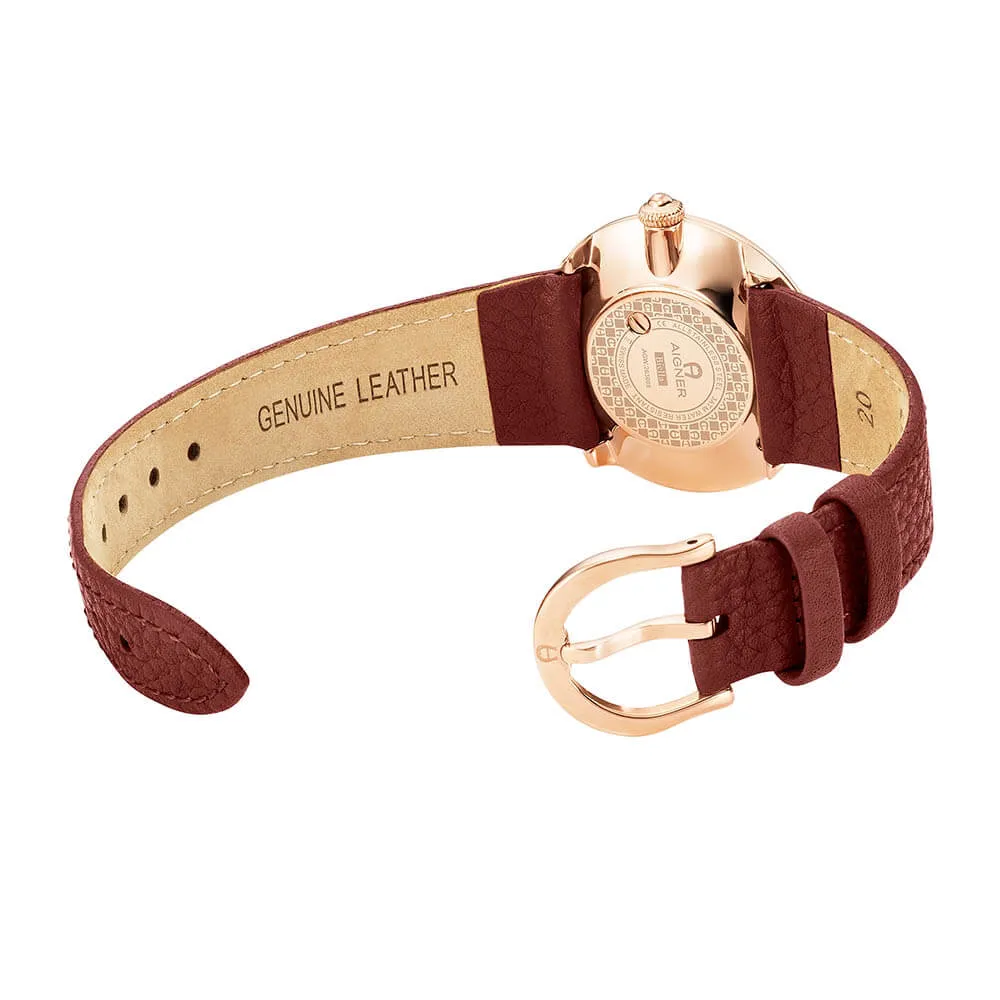 Aigner Biella Ladies Mother-of-Pearl Dial Rose Gold Case  Brown Leather Strap Watch