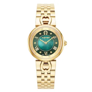 Aigner Dolce Ladies Green Dial Gold Tone Watch