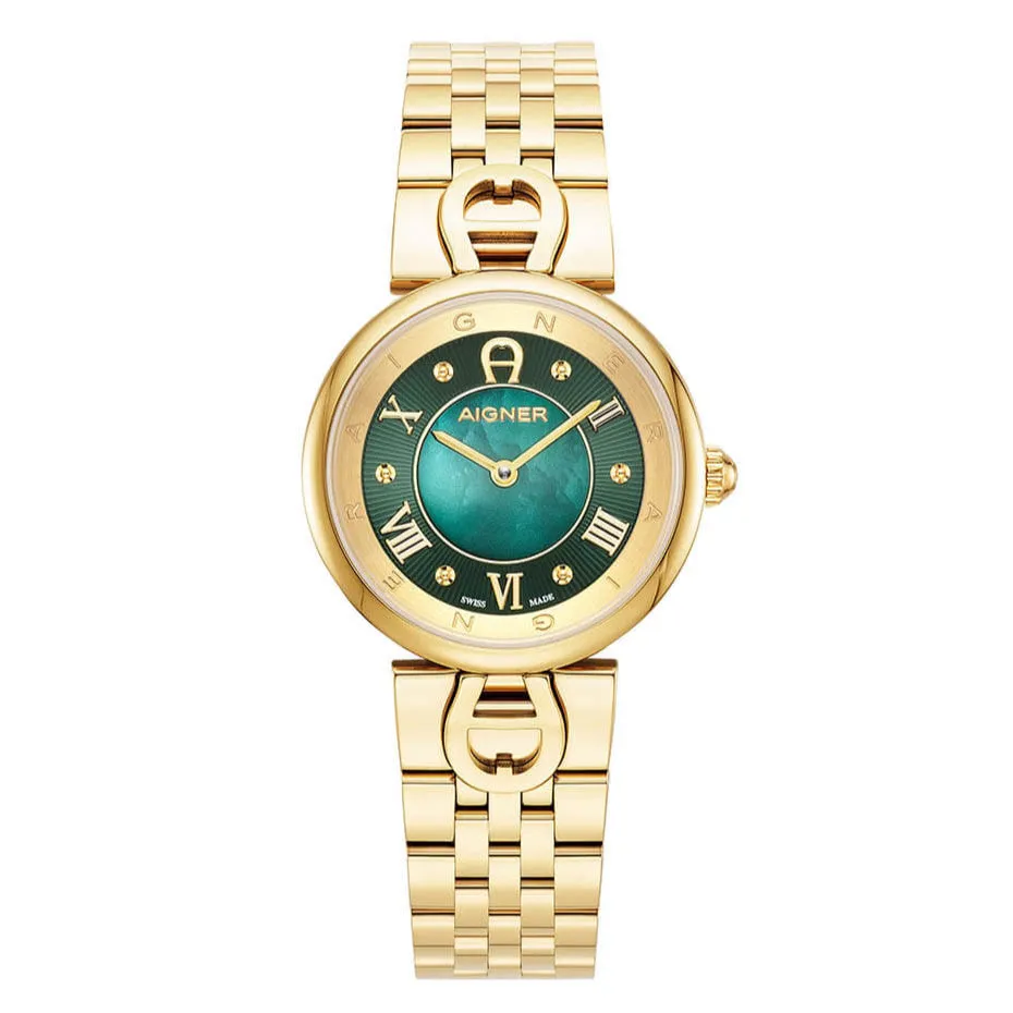 Aigner Dolce Ladies Green Dial Gold Tone Watch