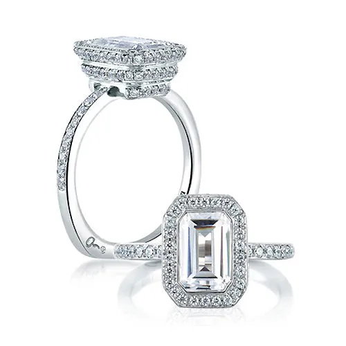 A.JAFFE 18K White Gold Emerald Three Level Halo Engagement Ring MES493/213