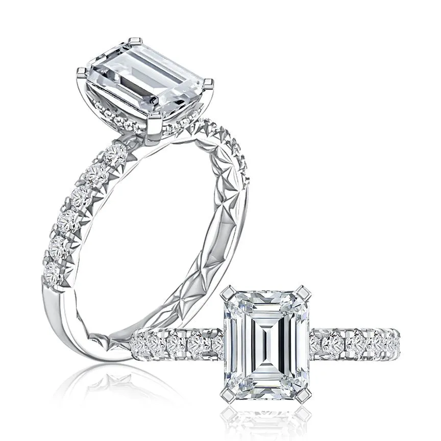 A.Jaffe Engagement Rings Emerald Diamond Engagement Ring with Diamond Pave Band MECEC2983Q/238B