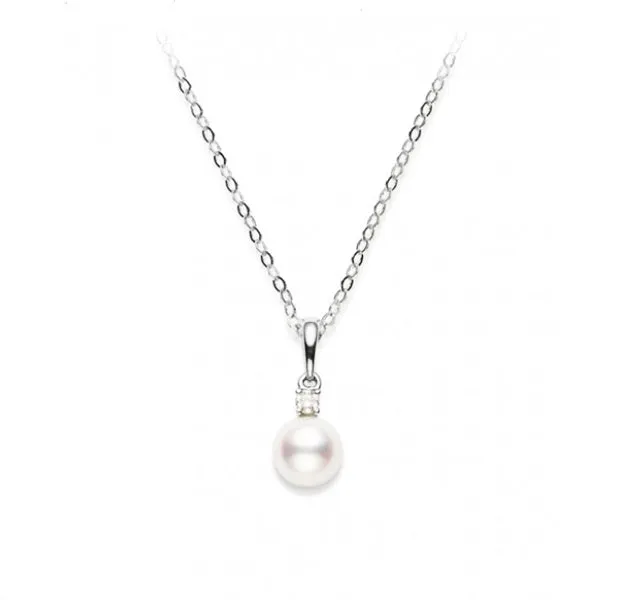 Akoya Pearl and Diamond Pendant in White Gold