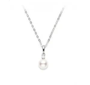 Akoya Pearl and Diamond Pendant in White Gold