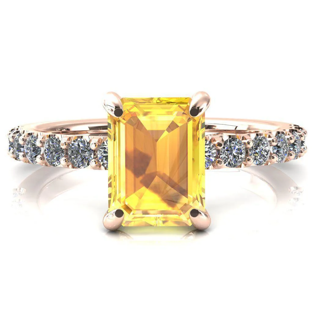 Alessi Emerald Yellow Sapphire 4 Claw Prong 3/4 Micro Pave Engagement Ring