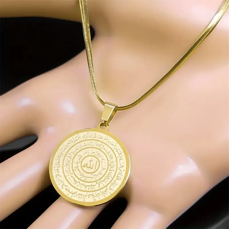 Allah Quran Arabic Letter Necklaces Chain Women Stainless Steel Golden