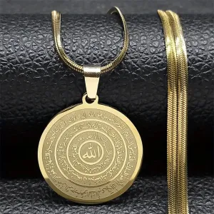 Allah Quran Arabic Letter Necklaces Chain Women Stainless Steel Golden