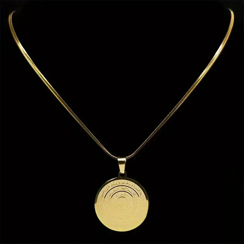 Allah Quran Arabic Letter Necklaces Chain Women Stainless Steel Golden