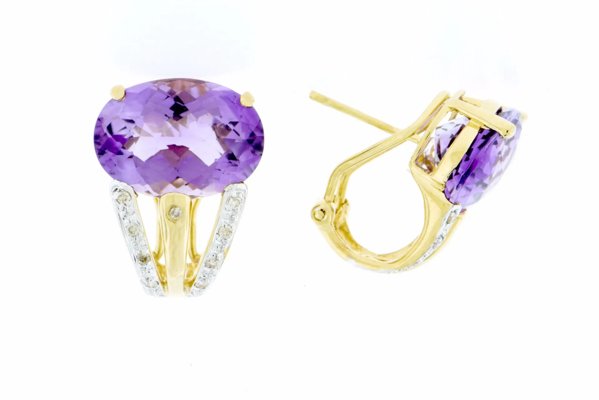 Amethyst & Diamond 14K Yellow Gold Earrings