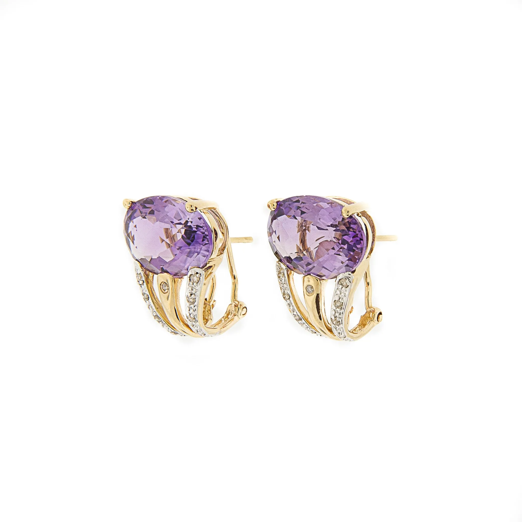 Amethyst & Diamond 14K Yellow Gold Earrings