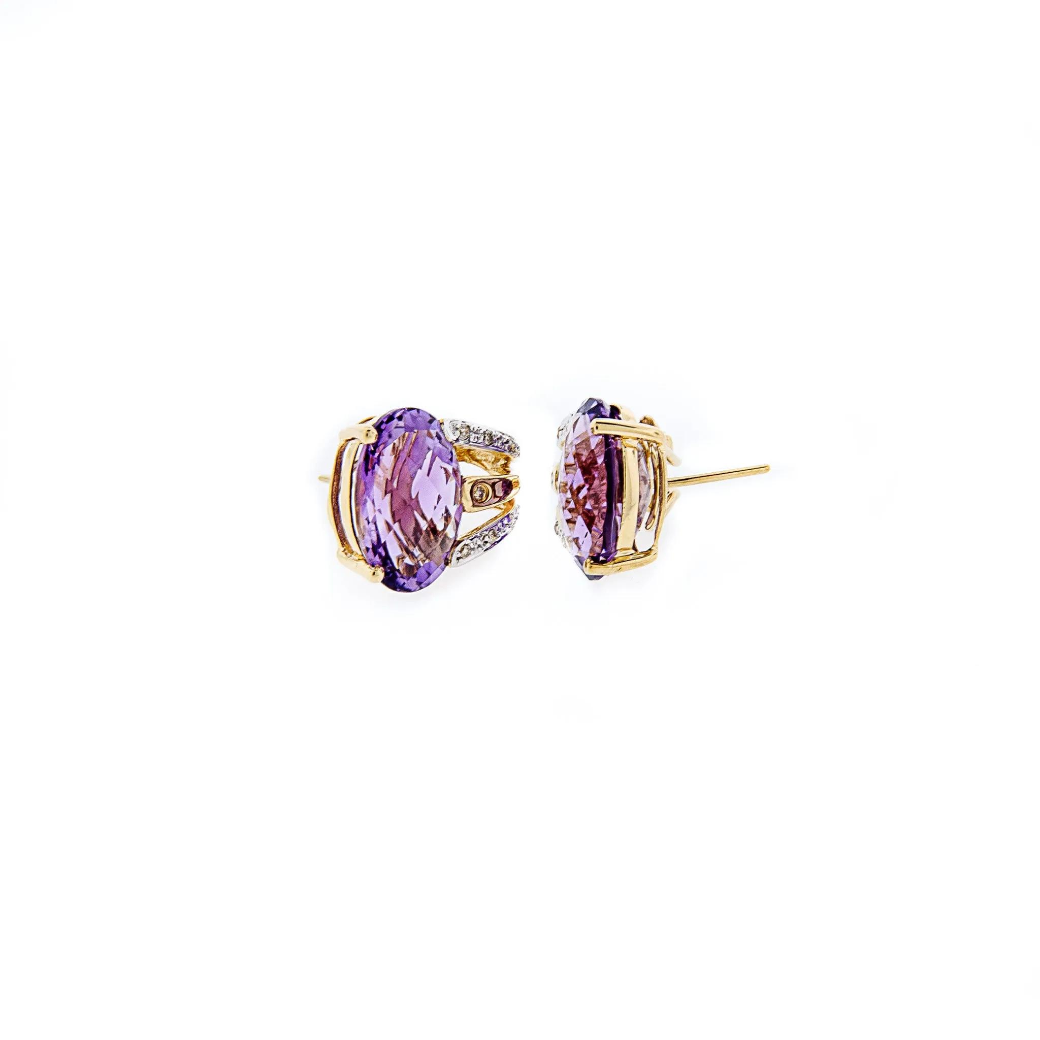 Amethyst & Diamond 14K Yellow Gold Earrings