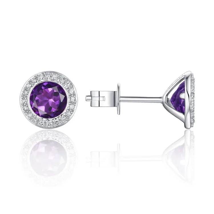 Amethyst & Diamond Halo Earrings