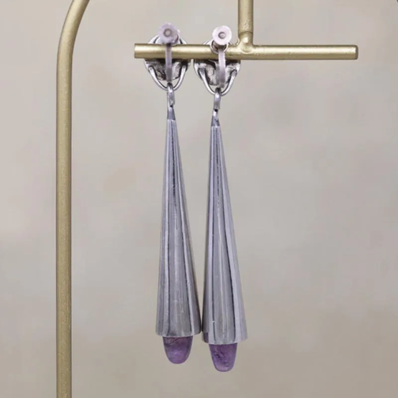 Amethyst & Sterling Mexican Modernist Earrings by Pineda
