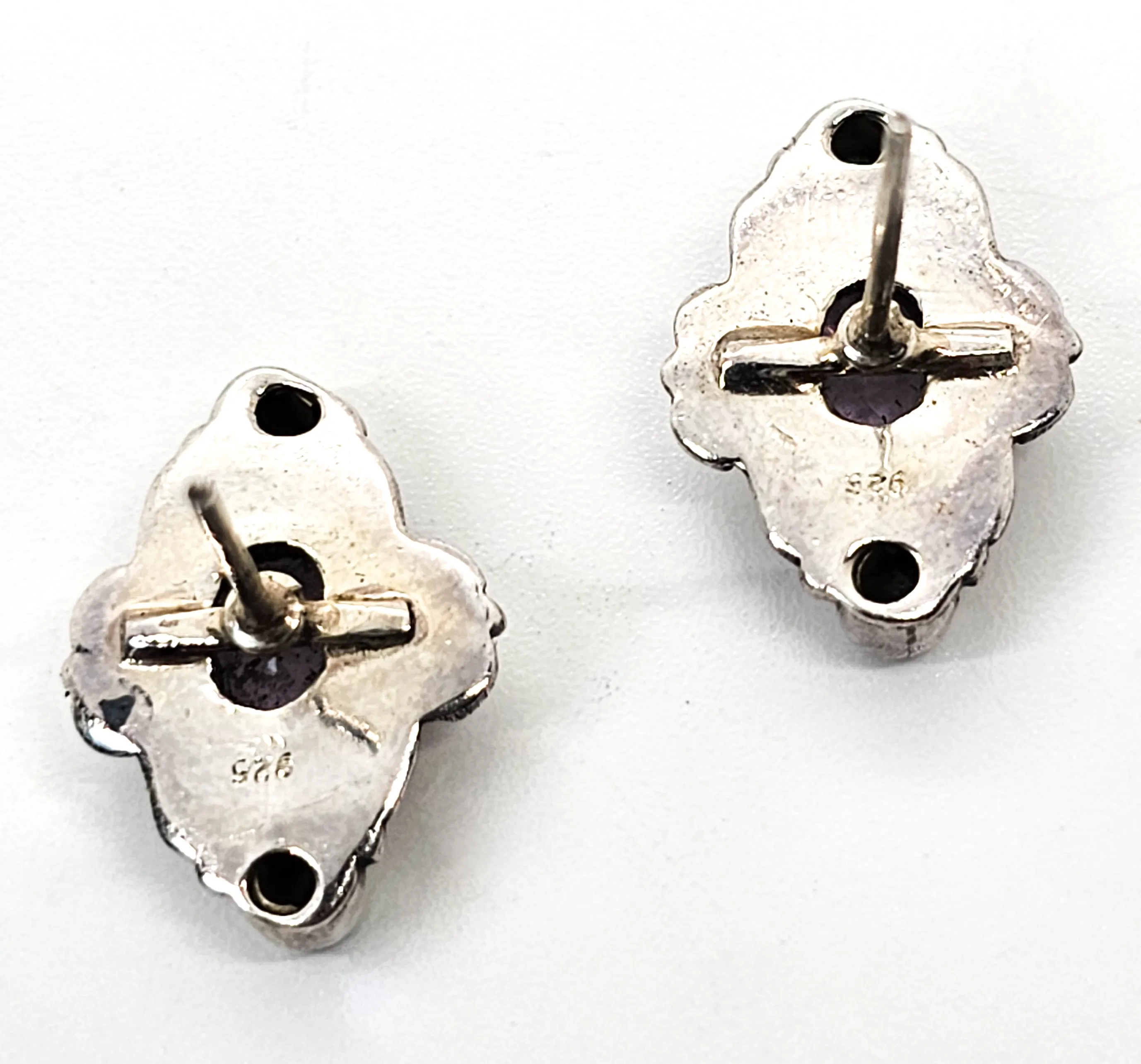 Amethyst and blue topaz Balinese scroll sterling silver stud earrings