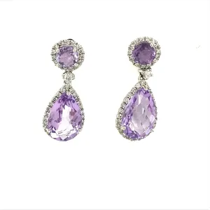 Amethyst and Diamond Halo Dangle Earrings