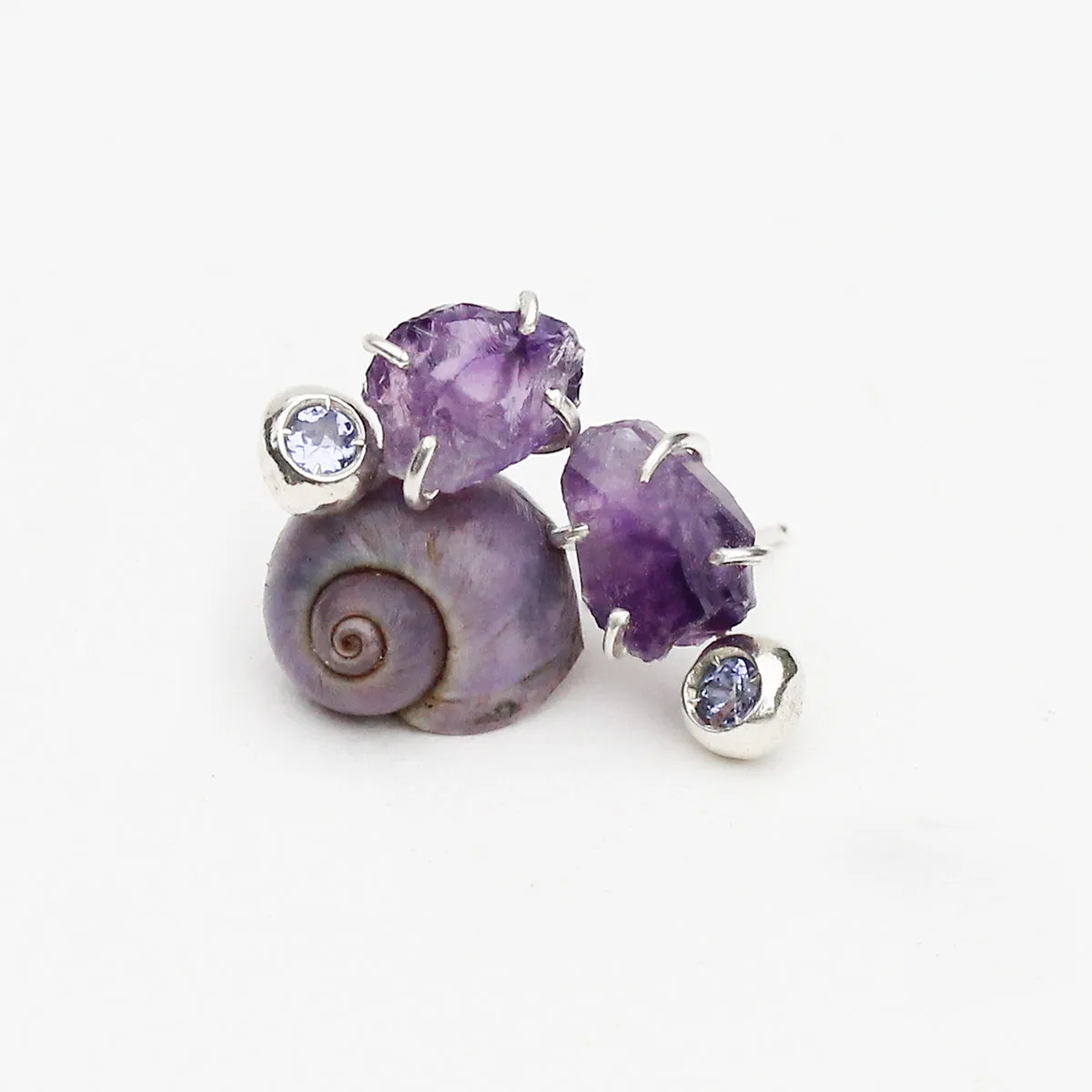 Amethyst and Tanzanite Pebble Studs
