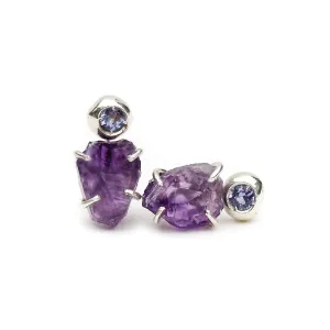Amethyst and Tanzanite Pebble Studs