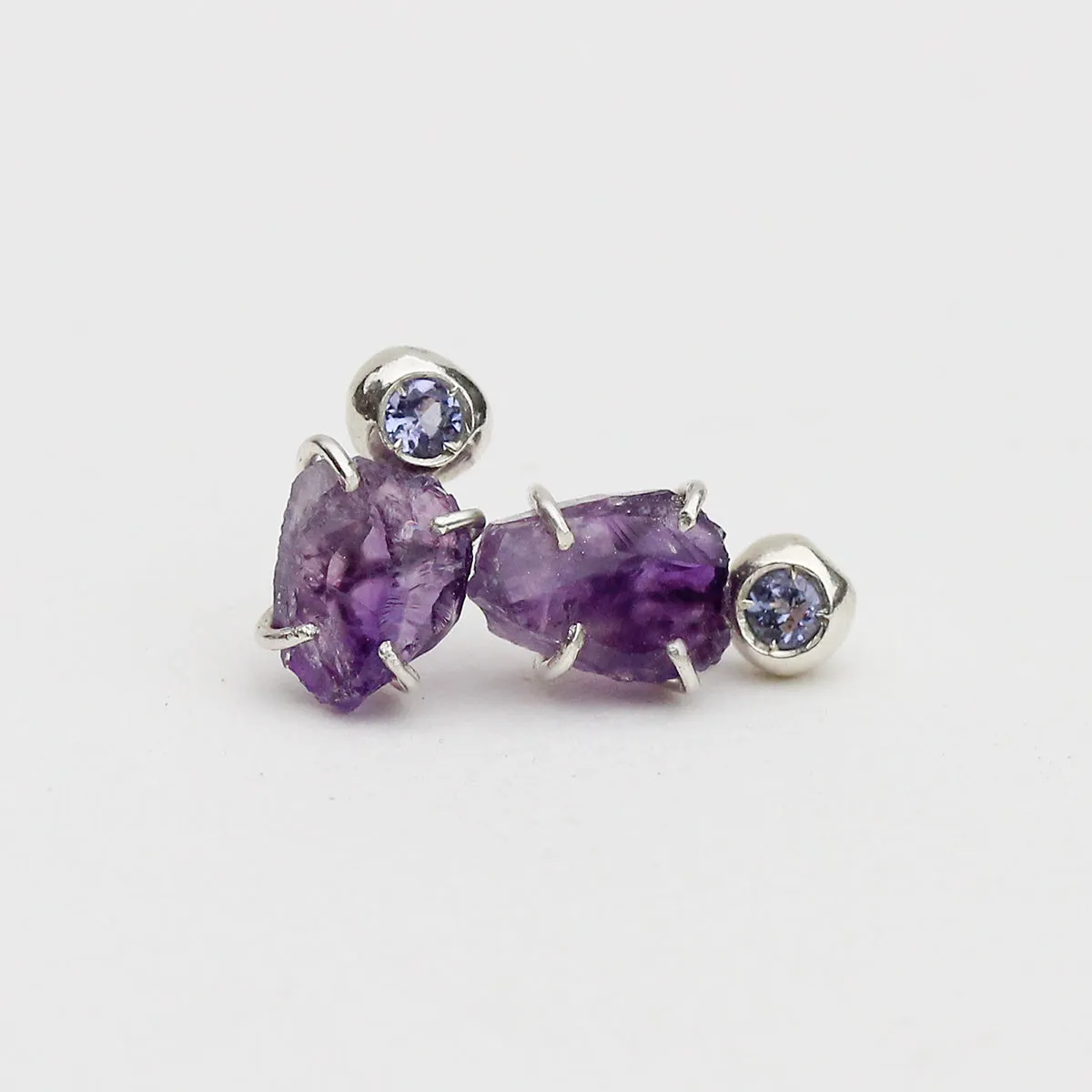 Amethyst and Tanzanite Pebble Studs
