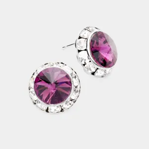 Amethyst Austrian Crystal Round Stud Earrings | 5/8" | 114211