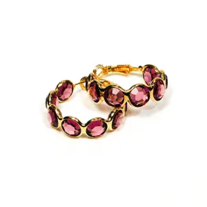 Amethyst Crystal Bezel Set Hoop Earrings by Goldette