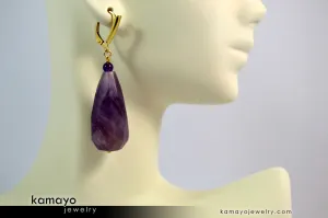 AMETHYST EARRINGS - Large Drop Ear Rings for Women - Faceted Chevron Amethyst Teardrop Pendant - 14K Gold Filled Leverback