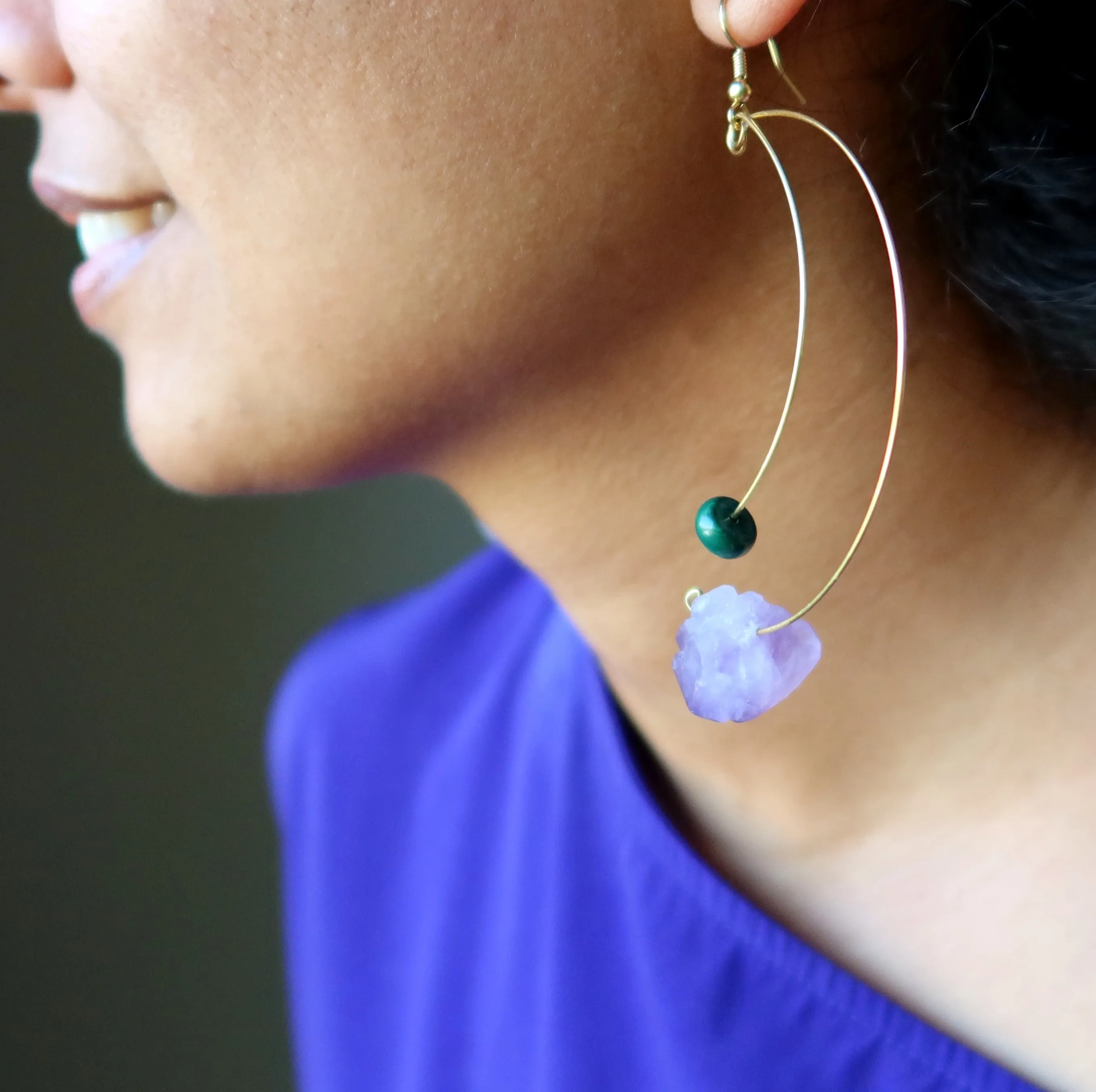 Amethyst Earrings Malachite Modern Royalty Gem
