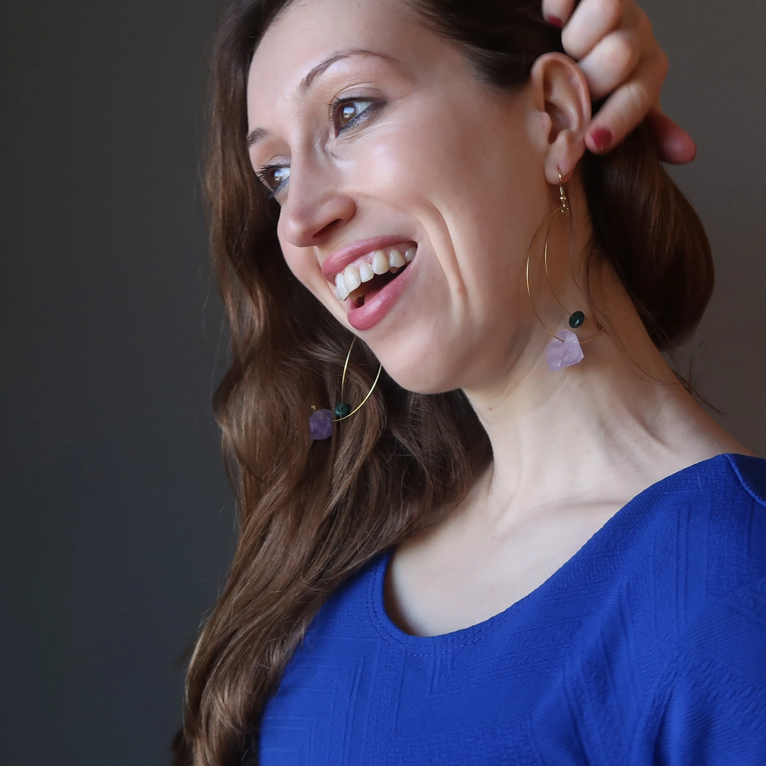 Amethyst Earrings Malachite Modern Royalty Gem