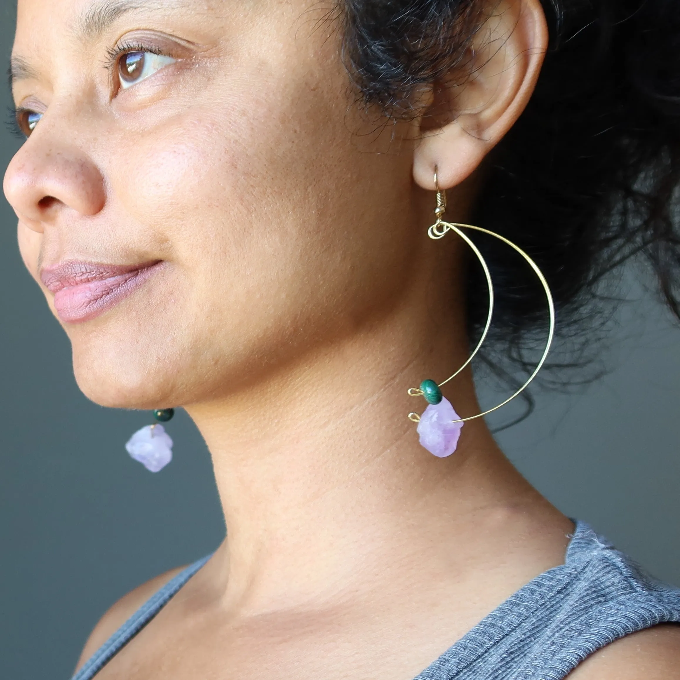 Amethyst Earrings Malachite Modern Royalty Gem