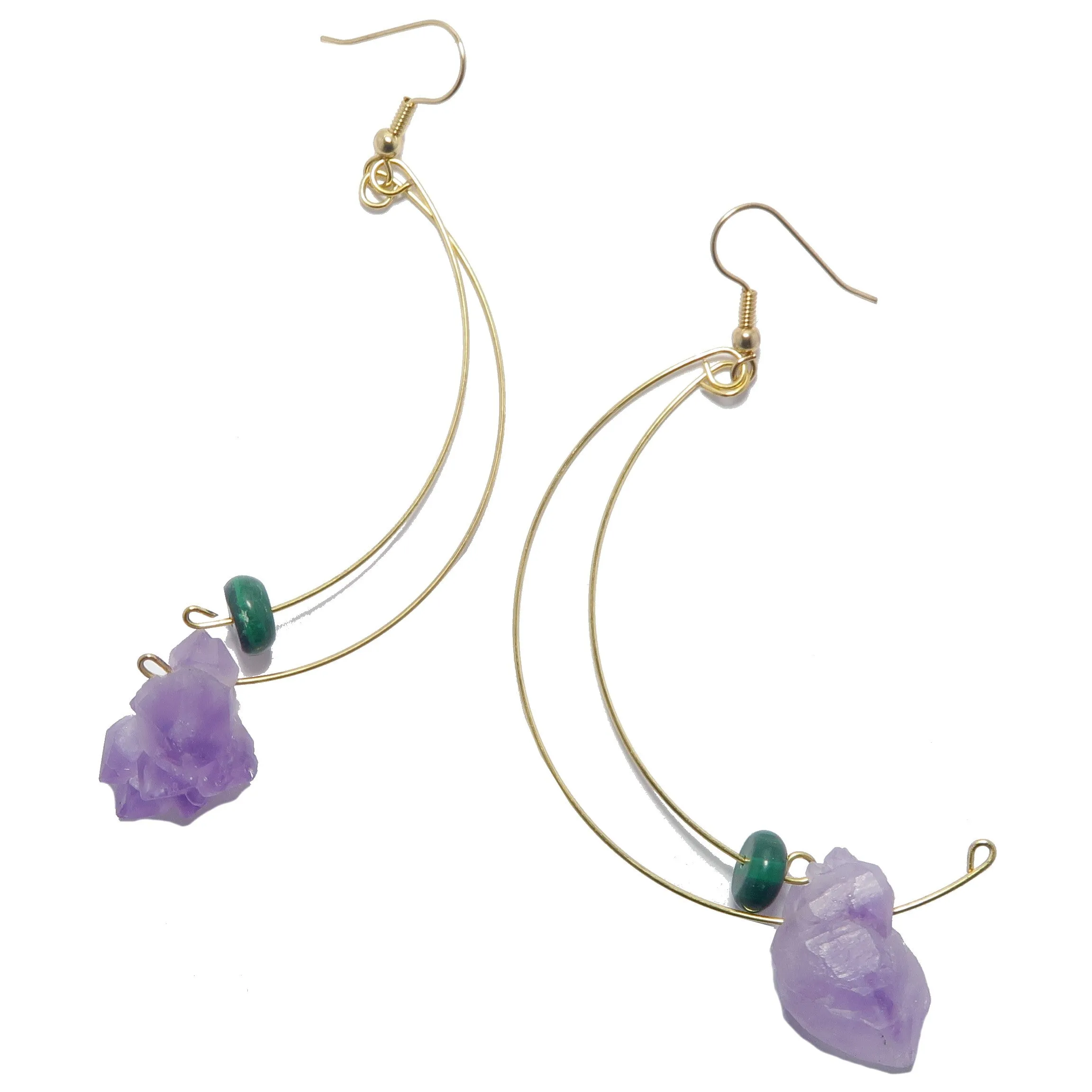 Amethyst Earrings Malachite Modern Royalty Gem