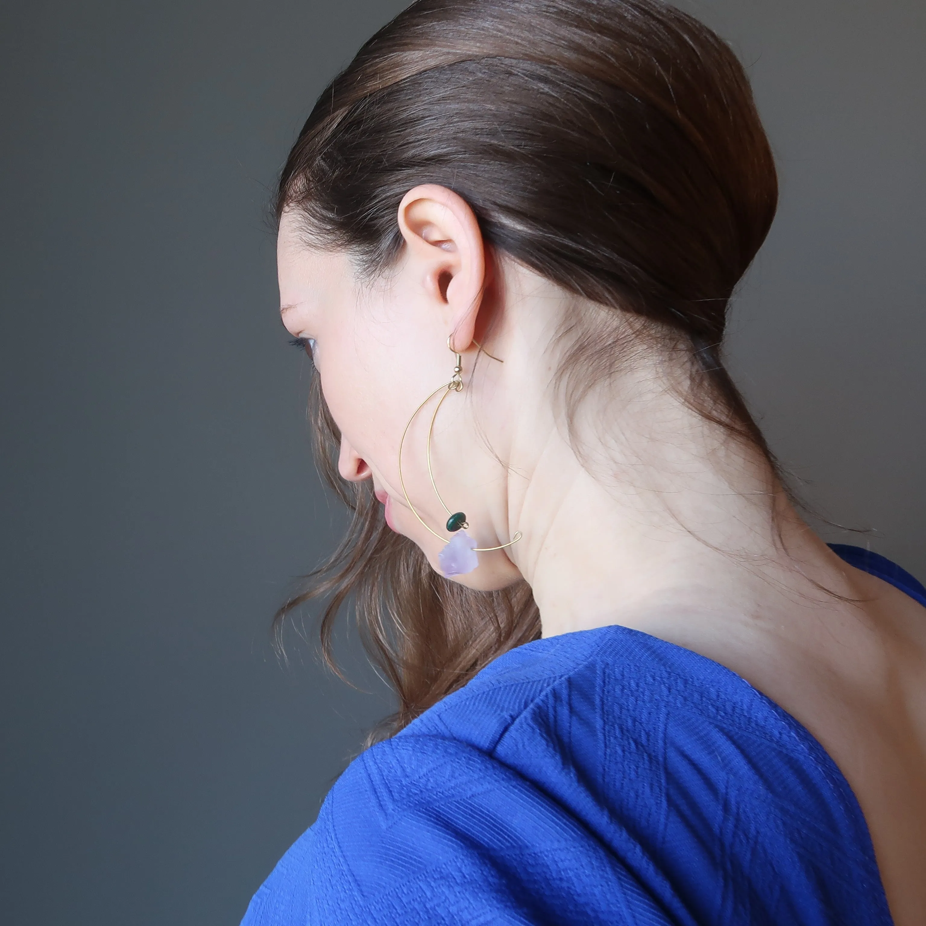 Amethyst Earrings Malachite Modern Royalty Gem