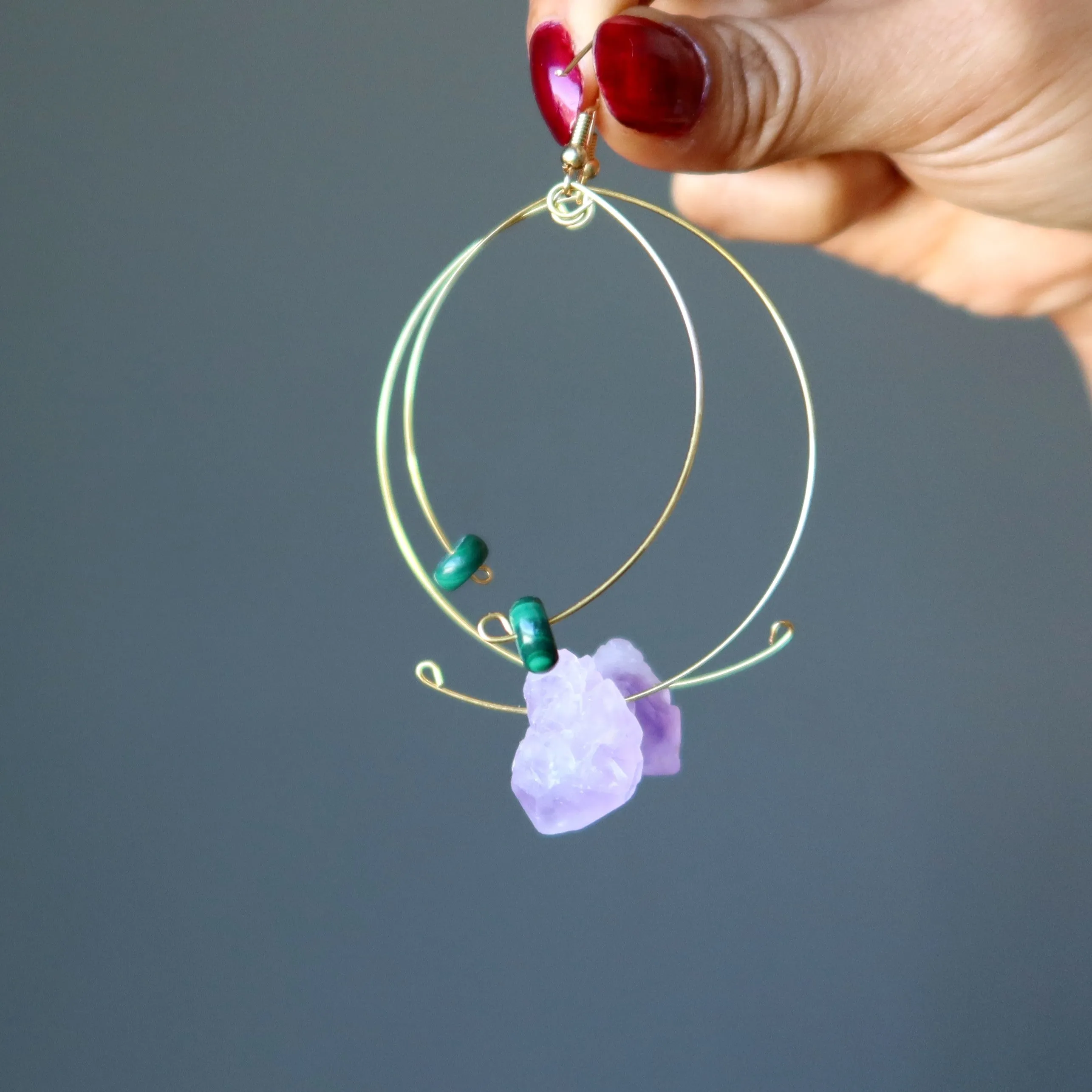 Amethyst Earrings Malachite Modern Royalty Gem