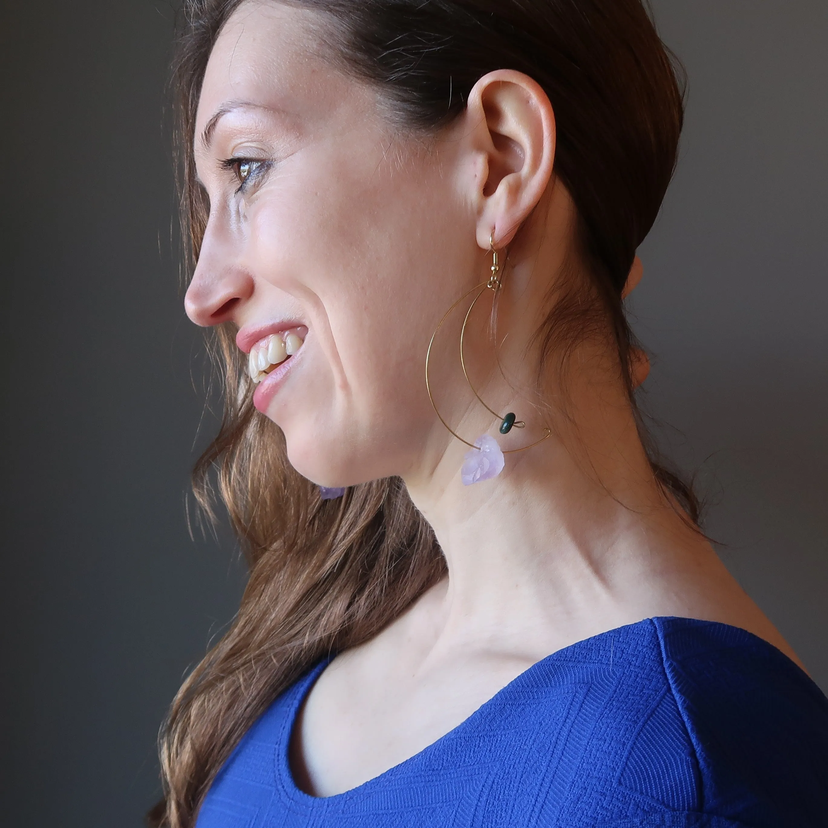 Amethyst Earrings Malachite Modern Royalty Gem