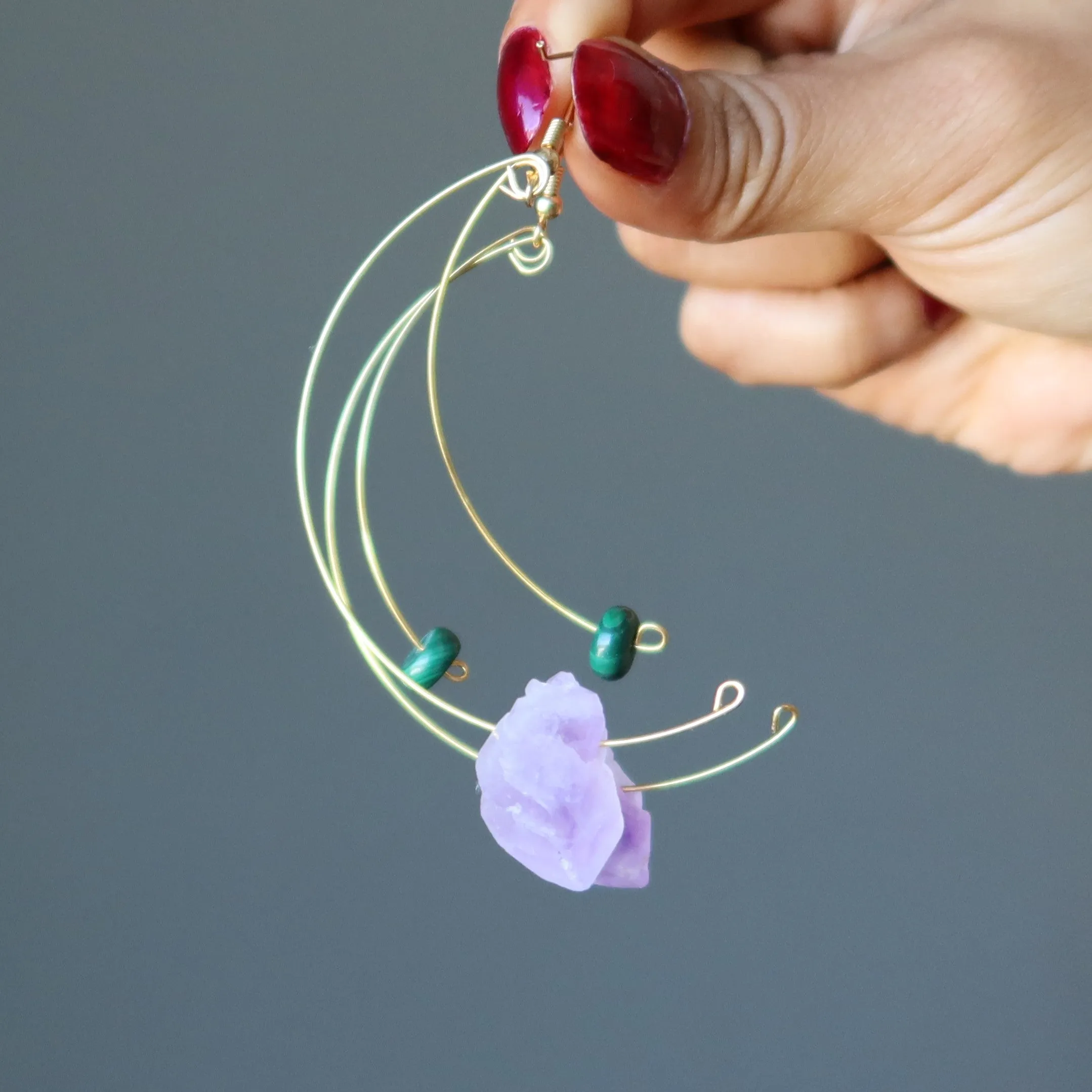 Amethyst Earrings Malachite Modern Royalty Gem